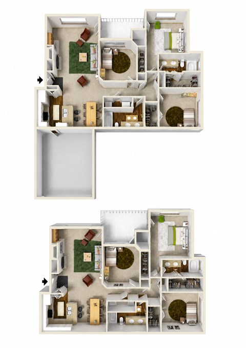 Floor plan for 3 beds, 2 baths, 1362 sqft
